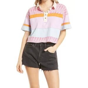 We The Free Bella Stripe Cotton Top In Retro Combo Sz S Cropped Patchwork Tee